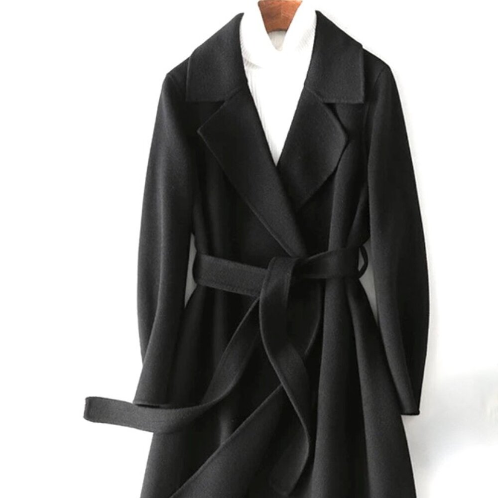 Massimo Dutti Black Belted Coat